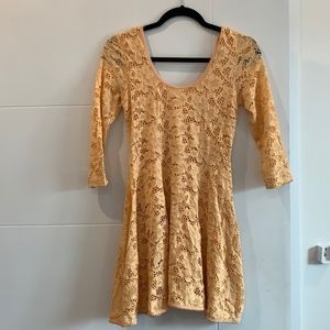 Free People Fit & Flare Orange Lace Mini Dress XS